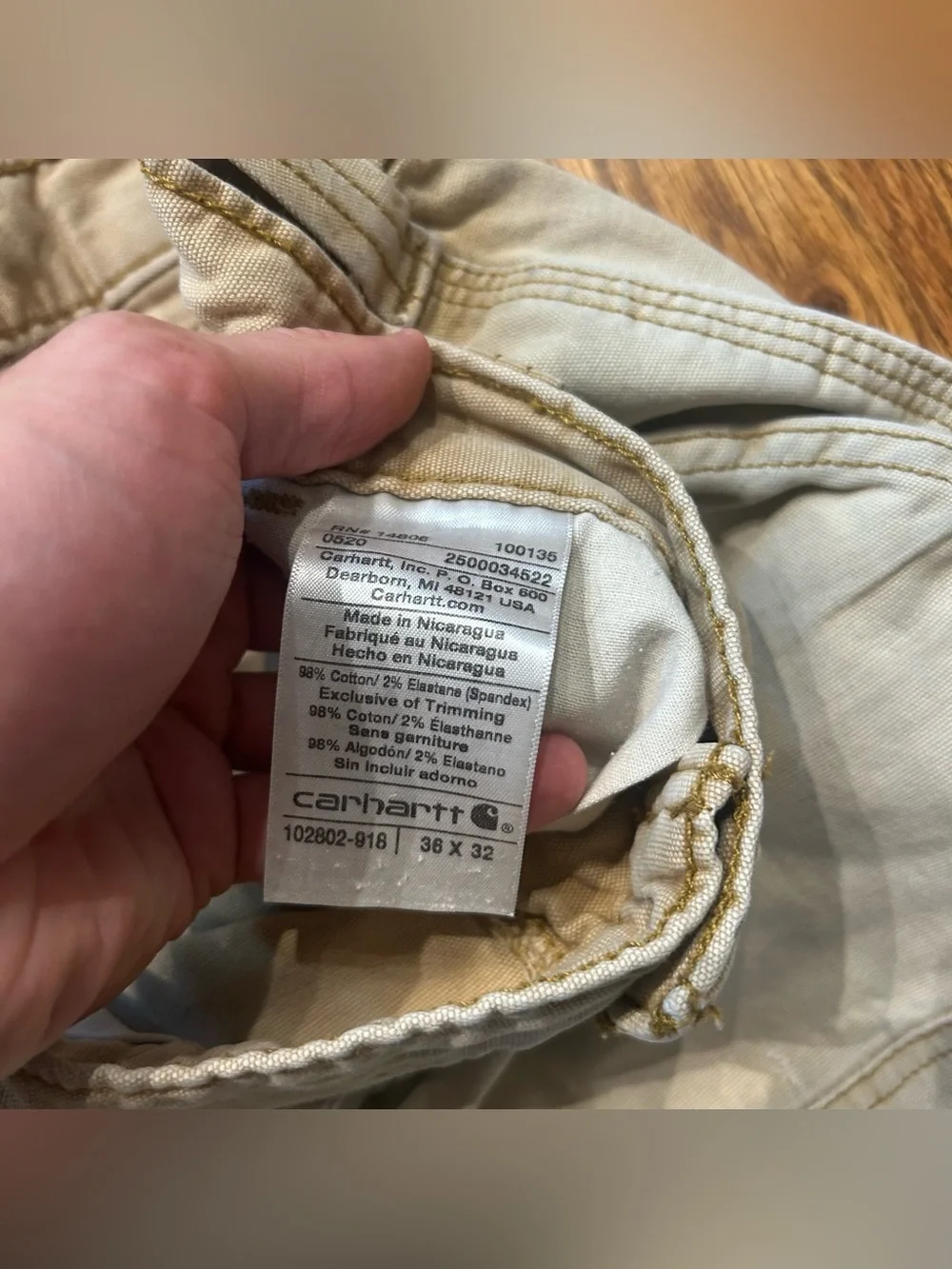 Carhartt Double Knee Cut Off Shorts Relaxed Fit Sz36 Men’s Tan Beige Faded